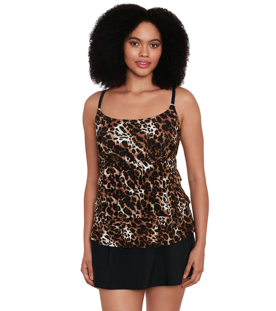 Longitude Women's Catcall Ruffle Faux Skirtini One Piece Swimsuit