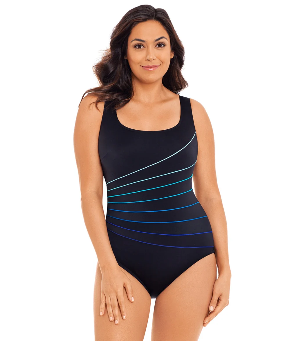 Longitude Women's Color Me Gorgeous 8 Piping Fan Tank One Piece Swimsuit - Image 9