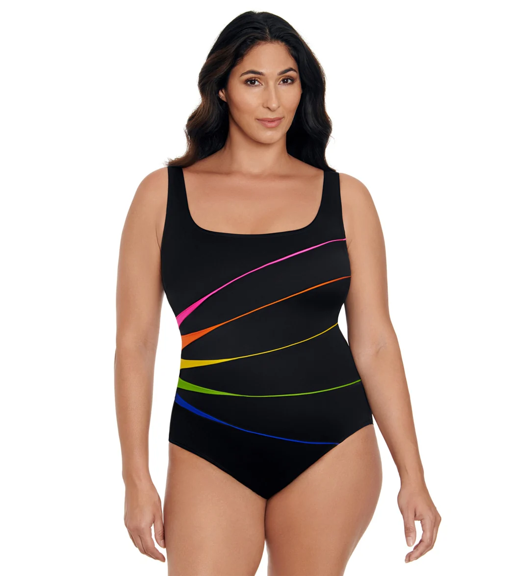 Longitude Women's Colorblock Piped Fan One Piece Swimsuit - Image 11