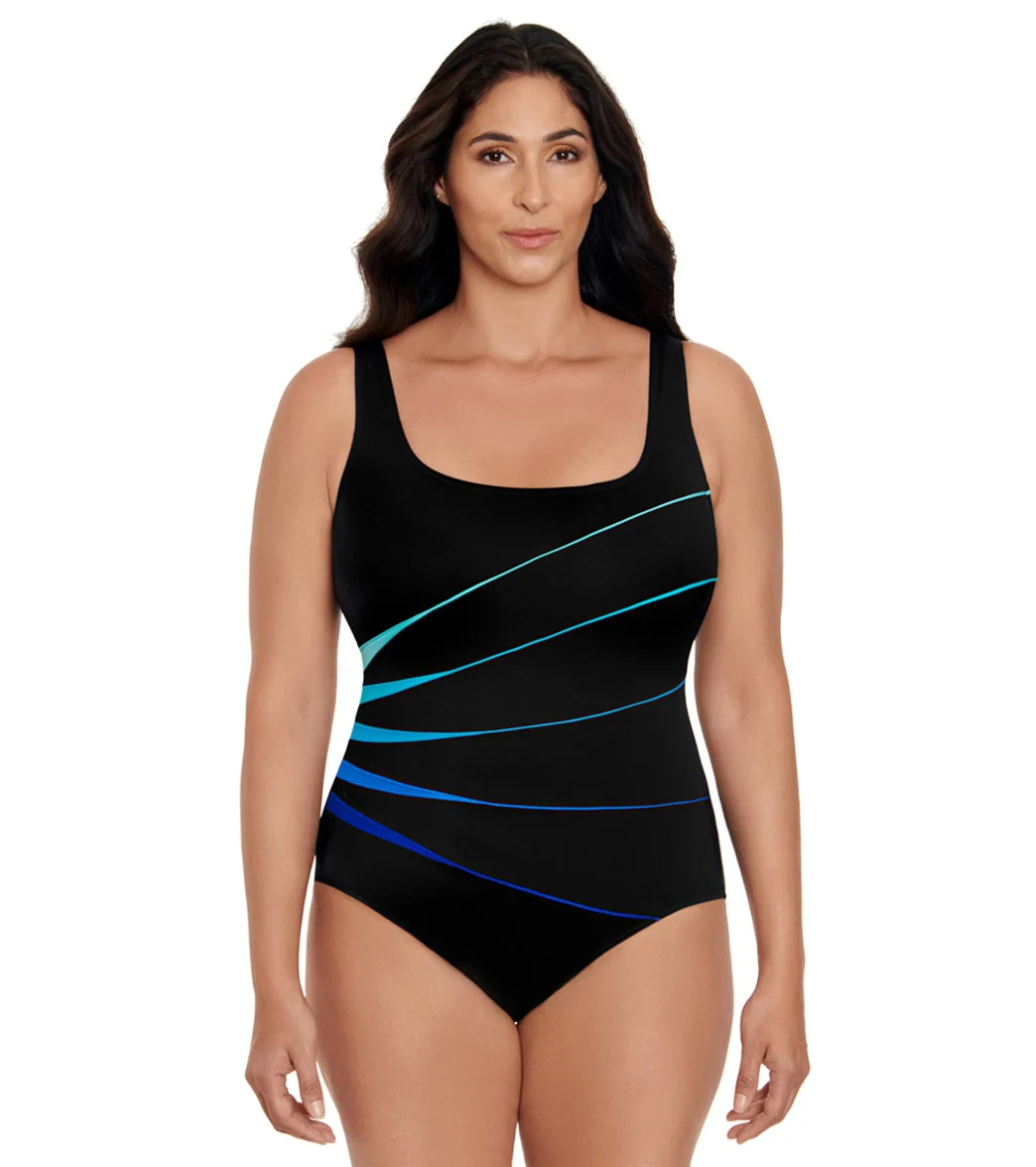 Longitude Women's Colorblock Piped Fan One Piece Swimsuit - Image 12