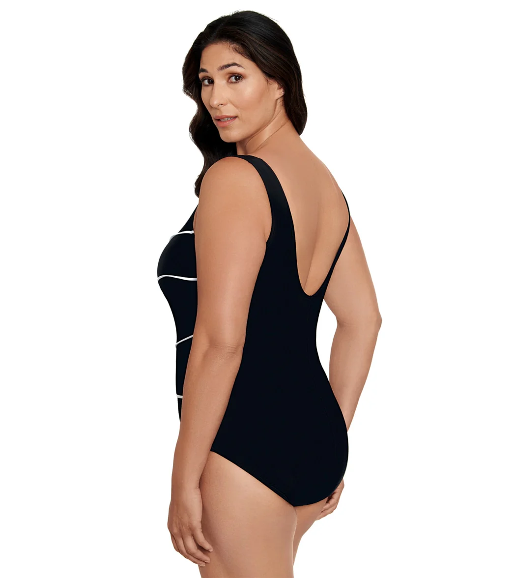Longitude Women's Colorblock Piped Fan One Piece Swimsuit - Image 2