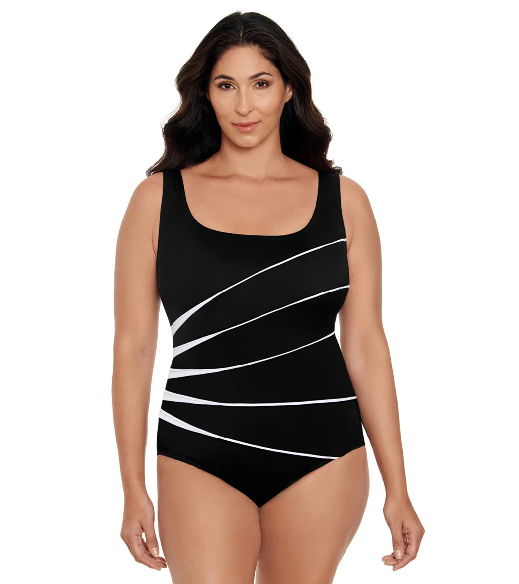 Longitude Women's Colorblock Piped Fan One Piece Swimsuit - Image 6