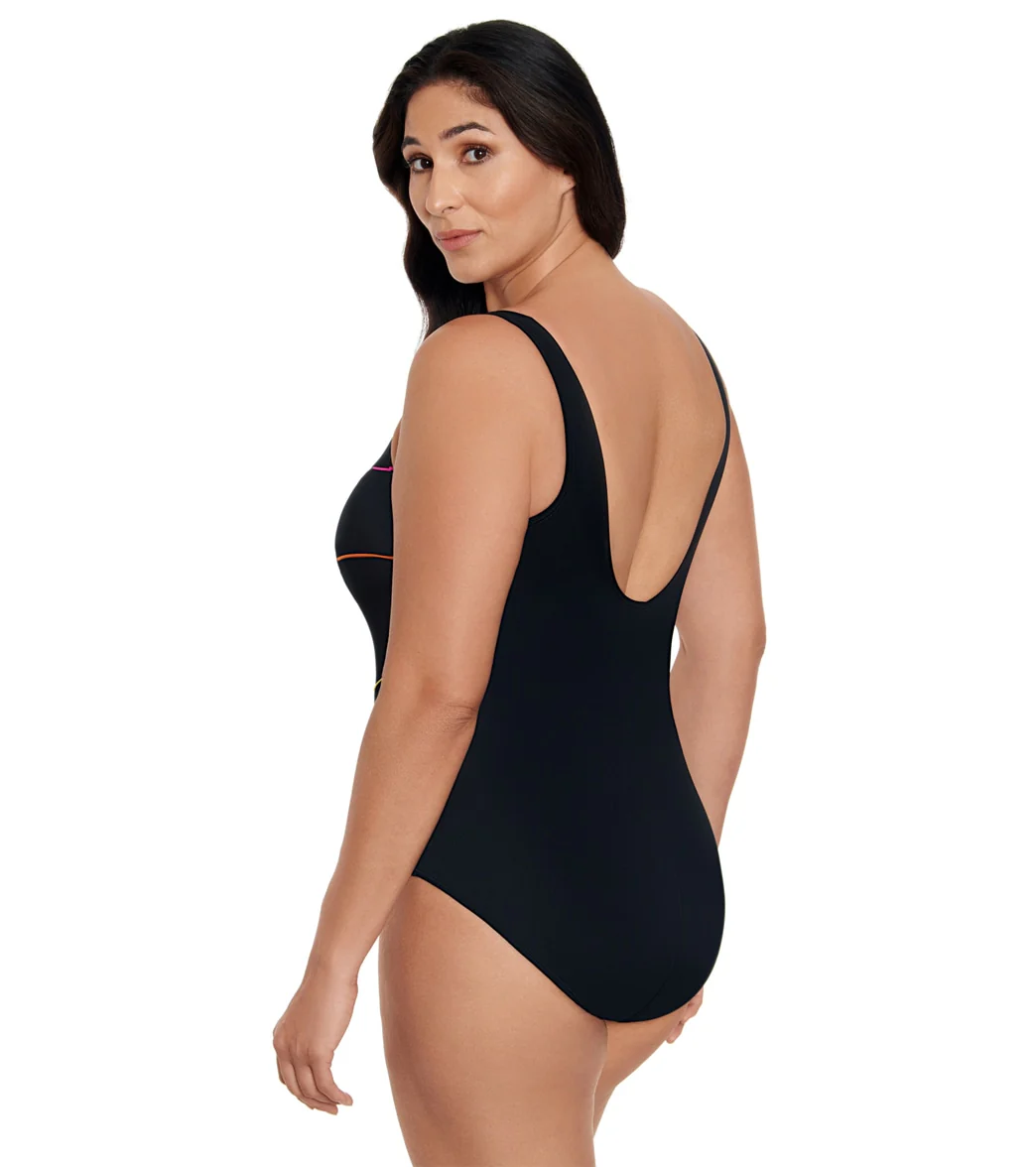 Longitude Women's Colorblock Piped Fan One Piece Swimsuit - Image 8