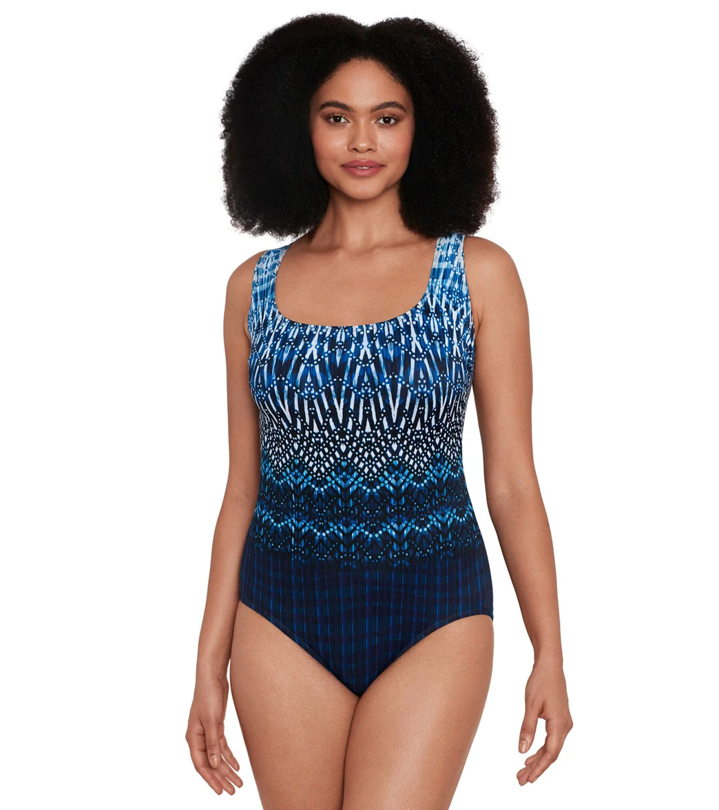 Longitude Women's Crown Jewels Double Cross Back Tank Long Torso One Piece Swimsuit - Image 2