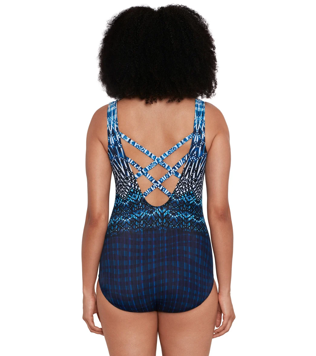 Longitude Women's Crown Jewels Double Cross Back Tank Long Torso One Piece Swimsuit - Image 4