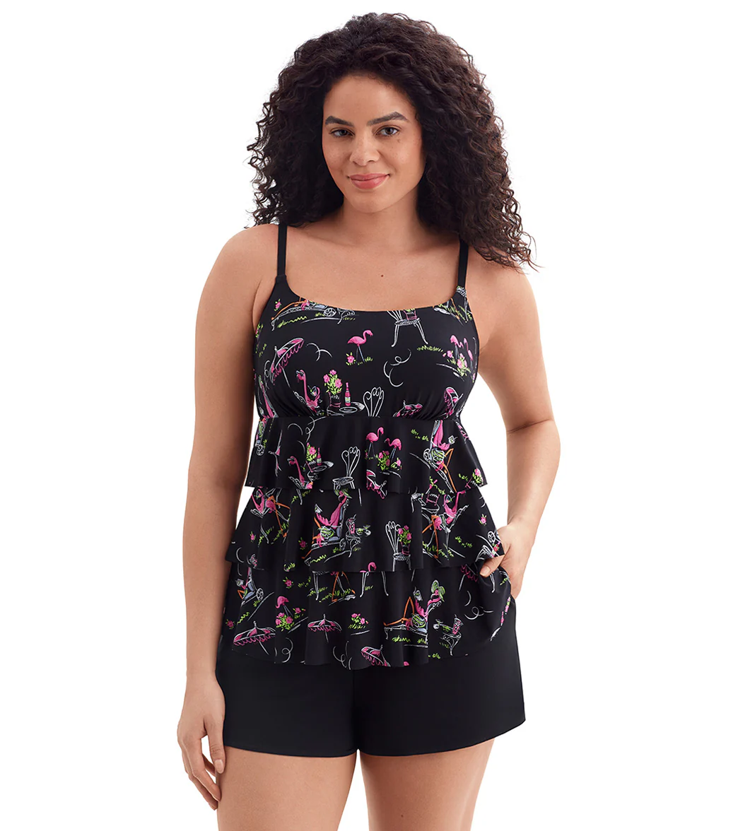 Longitude Women's Flamingo Hotel Faux Ruffle Shortini Long Torso One Piece Swimsuit - Image 8