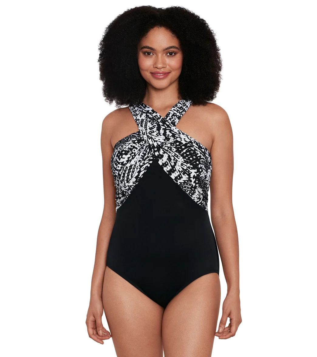 Longitude Women's Flutter Crossover Draped Tank Long Torso One Piece Swimsuit - Image 6