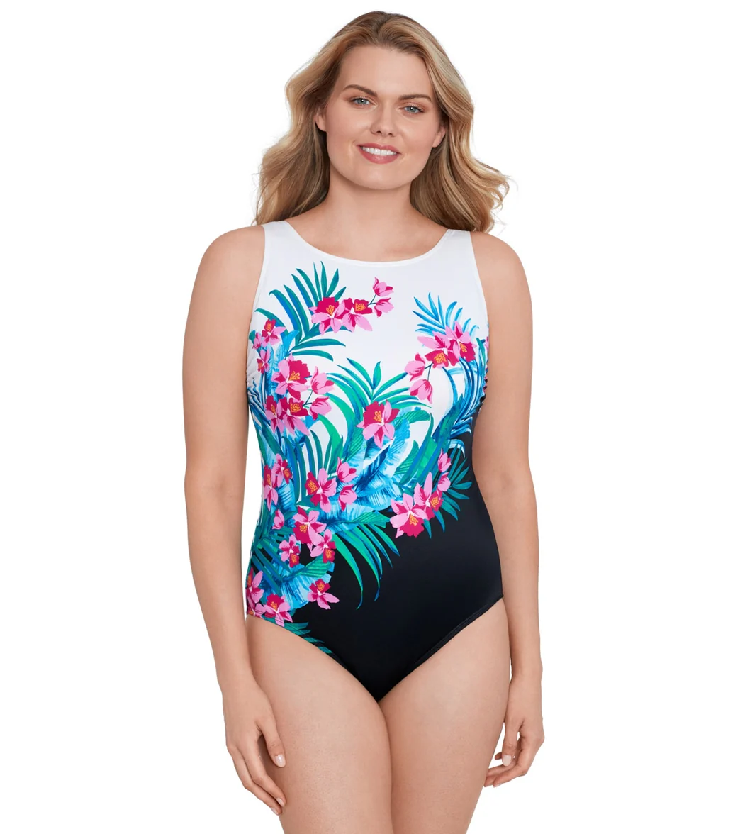 Longitude Women's Fuji Isle Panel Scoopback Highneck Long Torso One Piece Swimsuit - Image 9