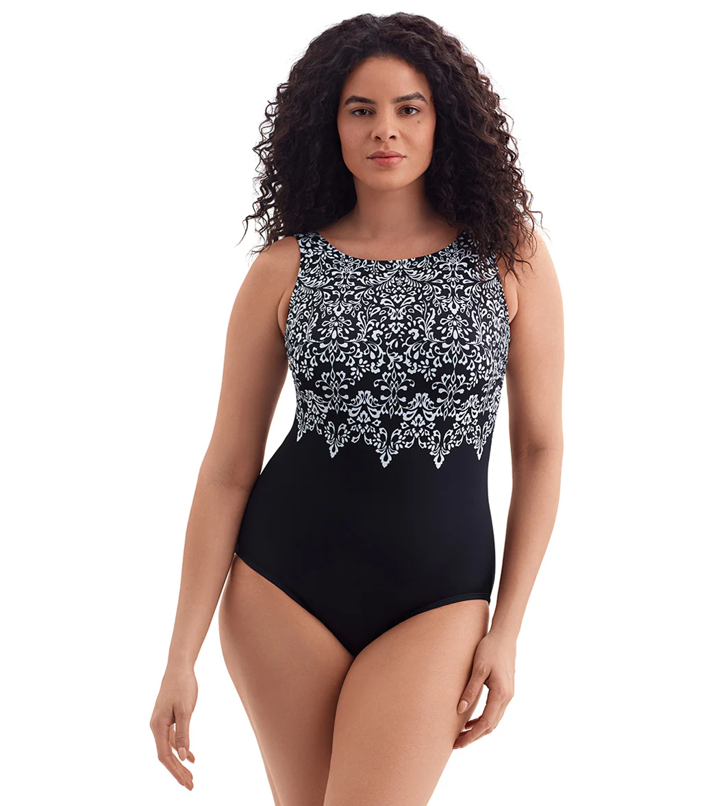 Longitude Women's Garland Edge Scoopback High Neck Long Torso One Piece Swimsuit - Image 5