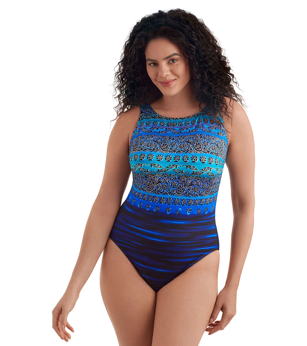 Longitude Women's Just Shine Scoopback High Neck Modern Leg Long Torso One Piece Swimsuit - Image 6