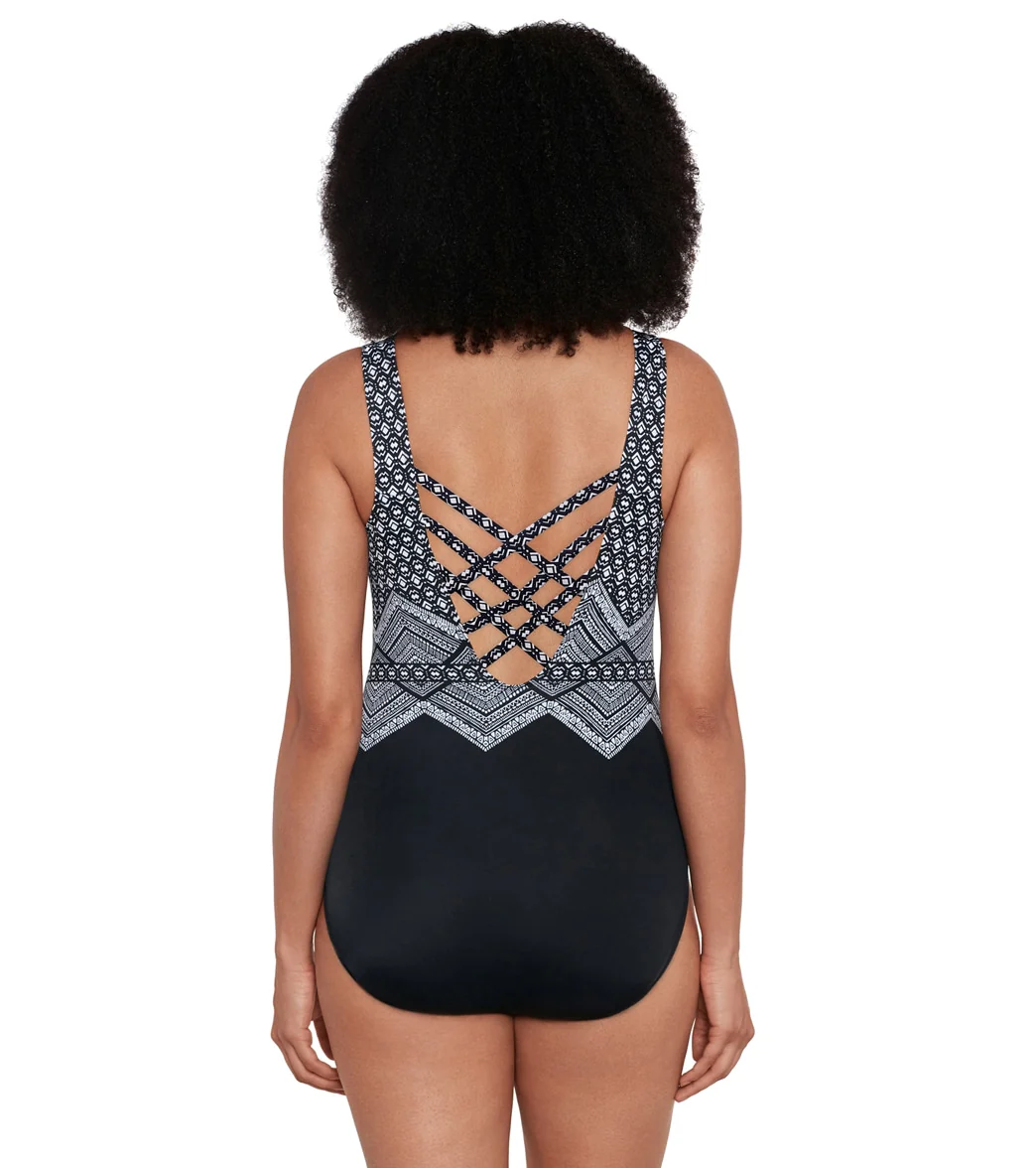 Longitude Women's Lace To The Top Triple Cross Back Tank Long Torso One Piece Swimsuit - Image 3