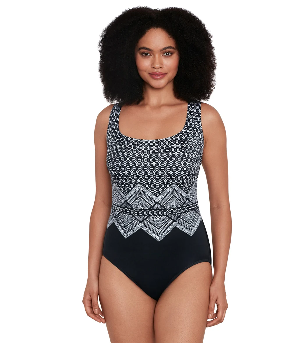 Longitude Women's Lace To The Top Triple Cross Back Tank Long Torso One Piece Swimsuit - Image 8