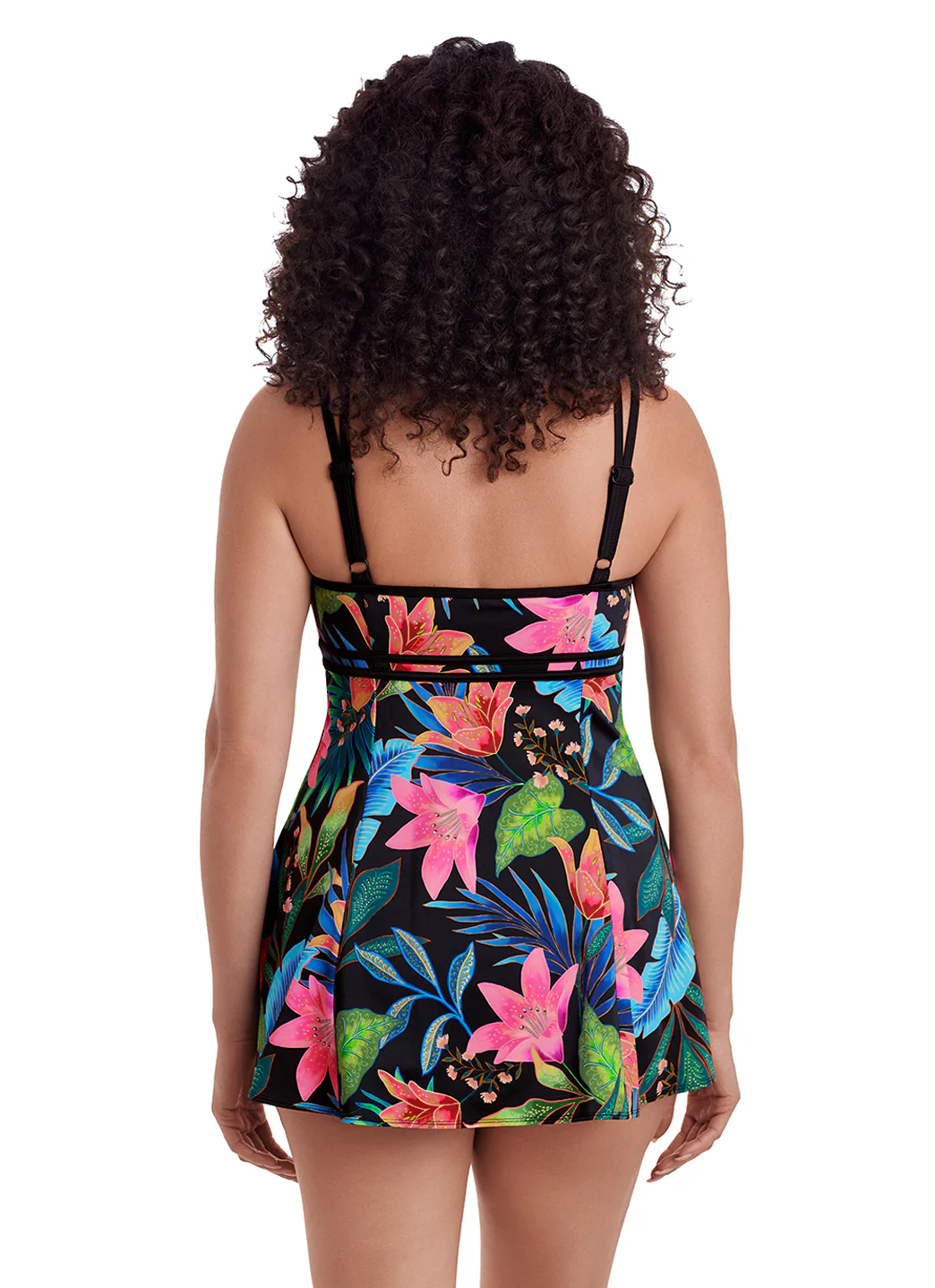 Longitude Women's Long Torso Mighnight Plumeria Empire Princess Seam Swim Dress - Image 3