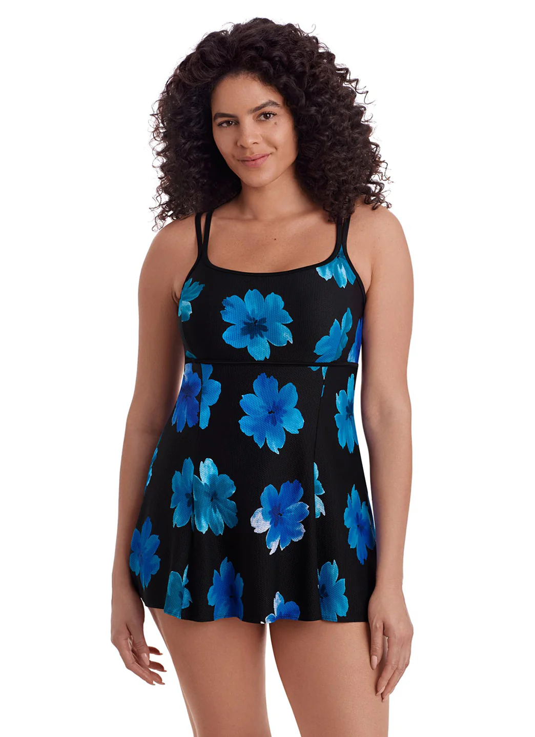 Longitude Women's Long Torso Tossed Flowers Empire Princess Seam Swim Dress - Image 3