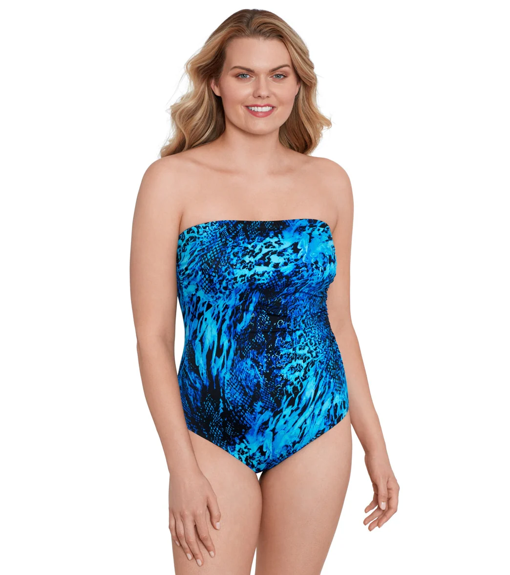Longitude Women's Natural Riches Side Shirred Bandeau Long Torso One Piece Swimsuit