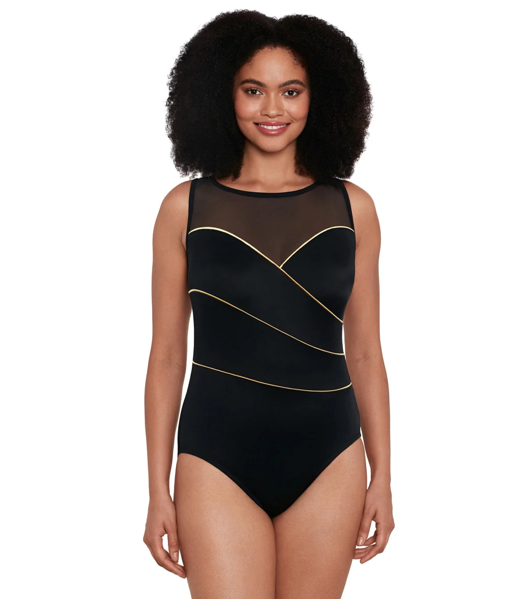 Longitude Women's Pipping The Wave Mesh High Neck Long Torso One Piece Swimsuit - Image 6