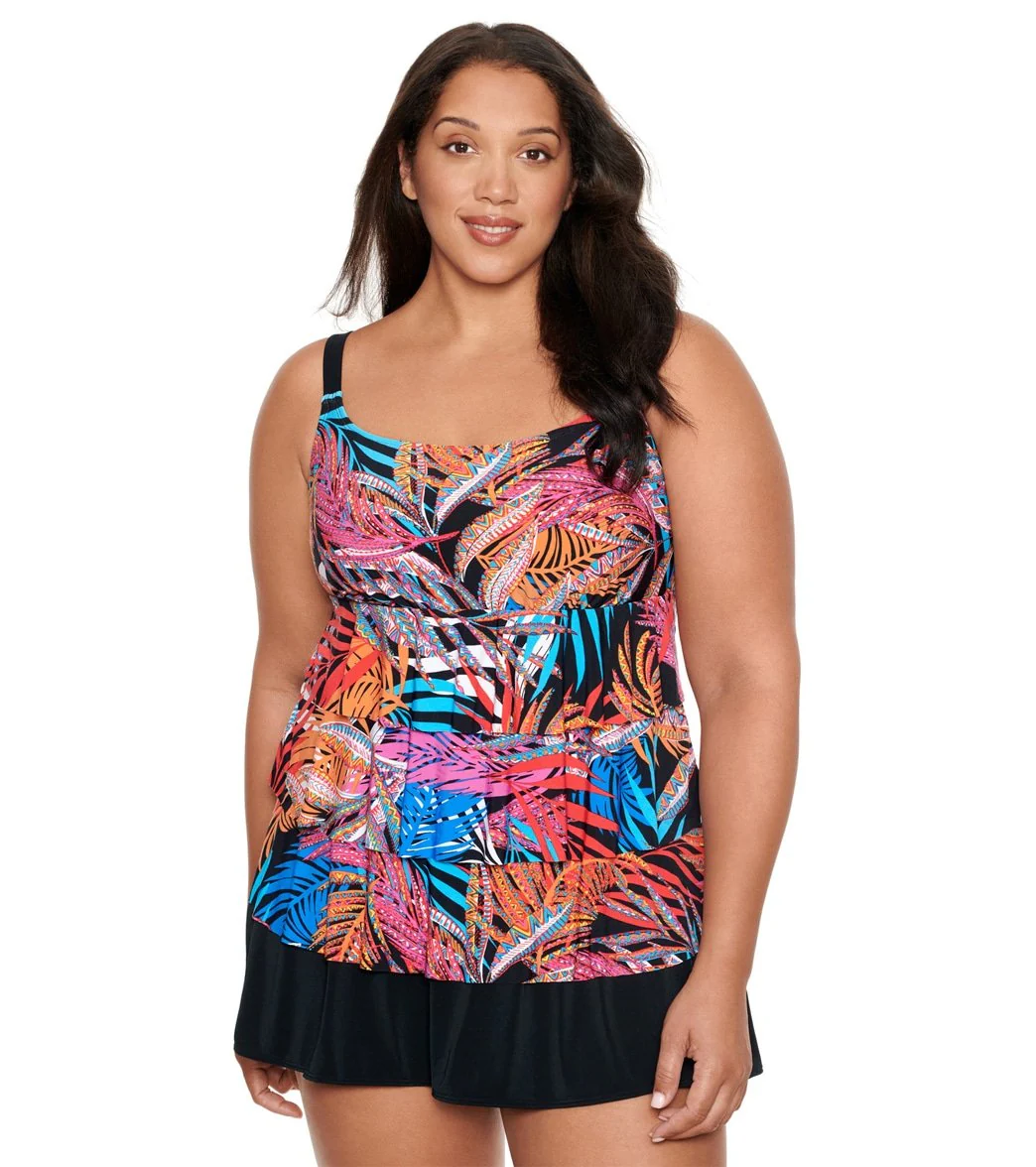Longitude Women's Plus Size Jungle Boogie Faux Ruffle Skirtini One Piece Swimsuit - Image 5