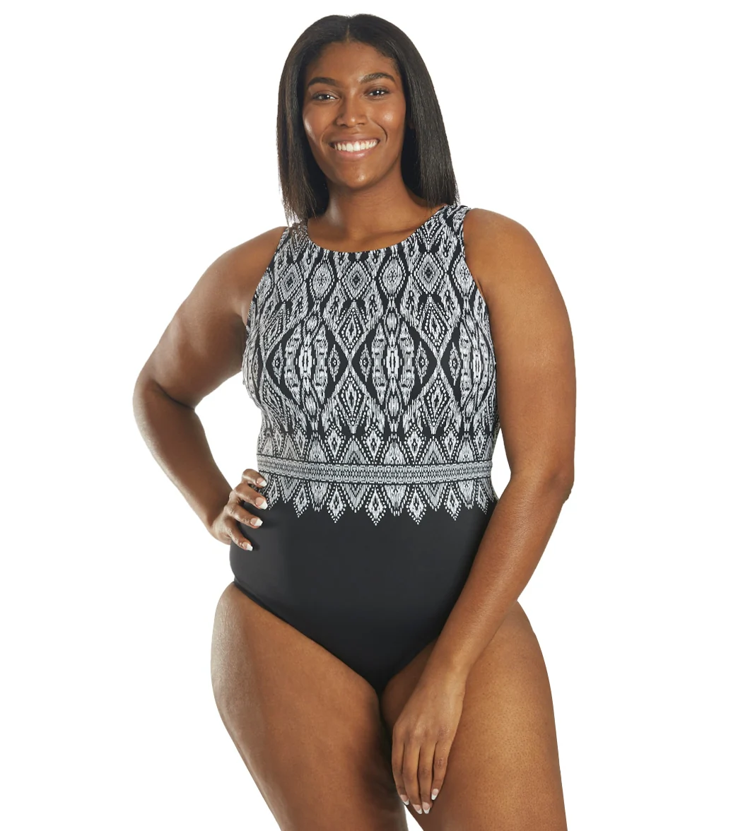 Longitude Women's Plus Size Lace Affair Scoopback Highneck One Piece Swimsuit - Image 4