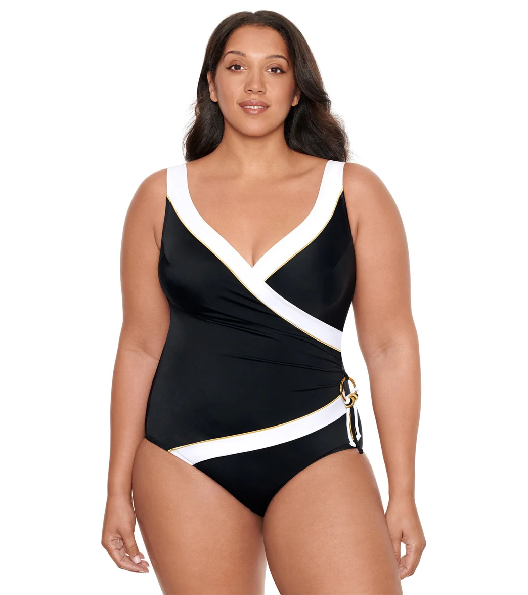 Longitude Women's Plus Size Private Party Tassel Ring Surplice One Piece Swimsuit