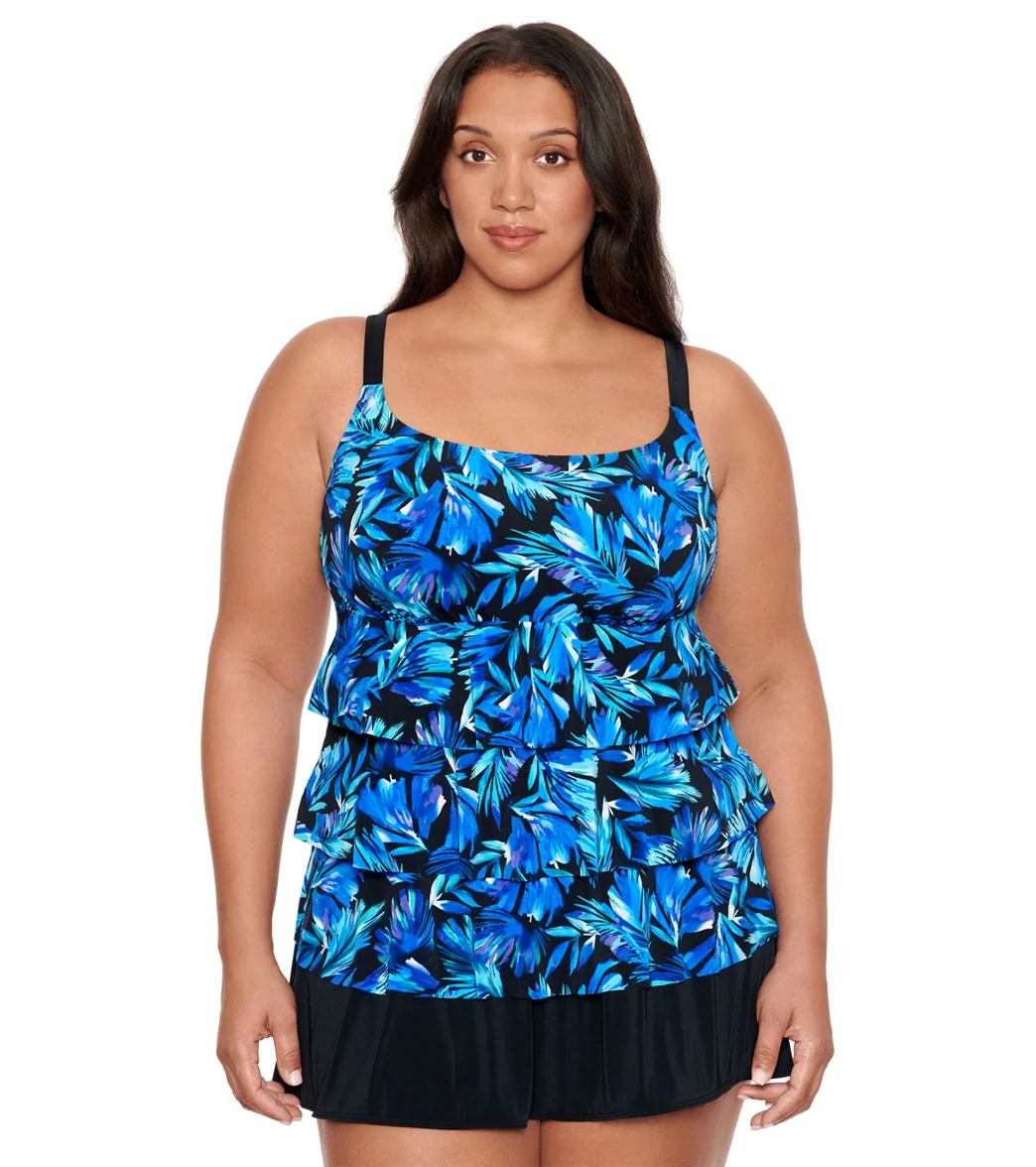 Longitude Women's Plus Size Toucan Play Faux Ruffle Skirtini One Piece Swimsuit