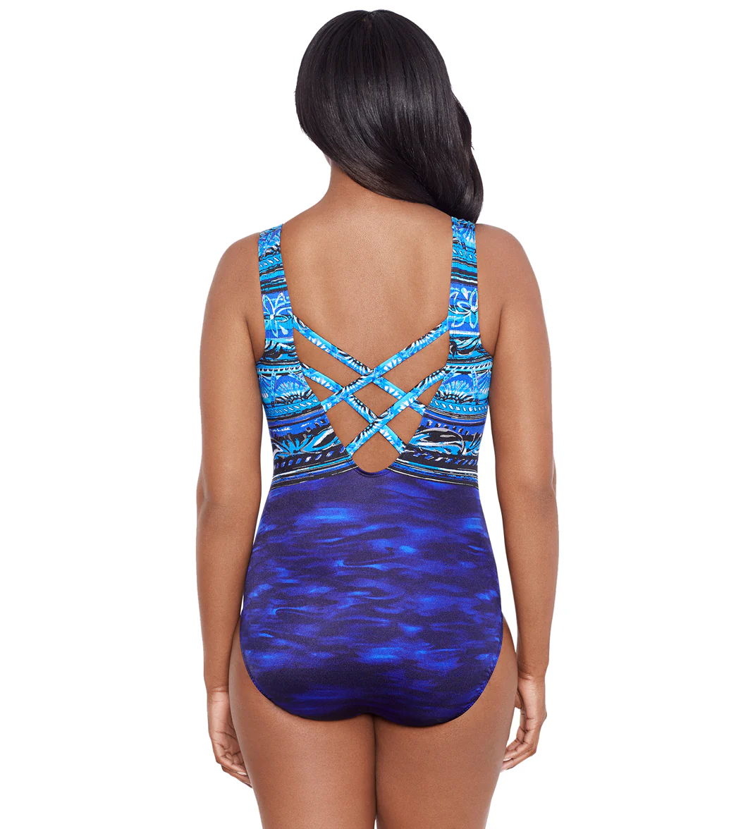 Longitude Women's Pool Attention Double Cross Back Back Tank One Piece Swimsuit - Image 3