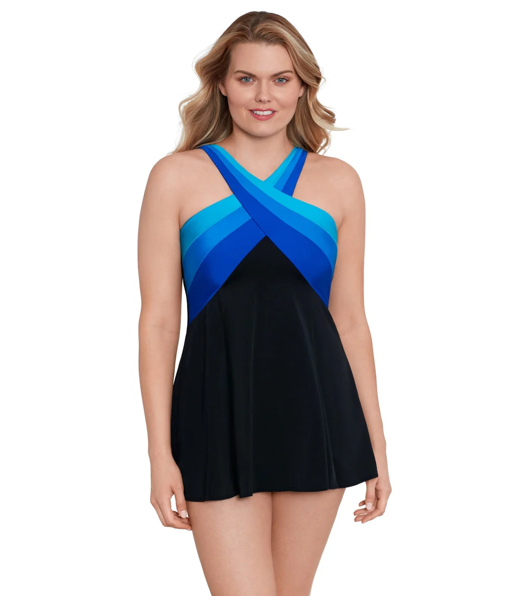 Longitude Women's Private Party Cross Over Princess Seam Long Torso Swim Dress - Image 5
