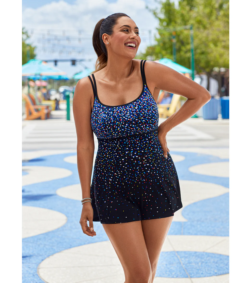 Longitude Women's Rainbow Sprinkles Princess Seam Long Torso Swim Dress - Image 6