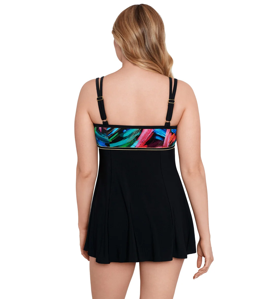 Longitude Women's Side Swipe Empire Princess Seam Long Torso Swim Dress - Image 3