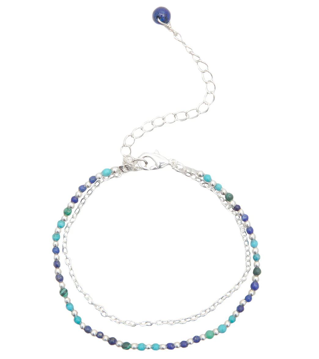 Lotus and Luna Enlightment + Wisdom Turquoise Lapis Lazuli Healing Bracelet - Image 2