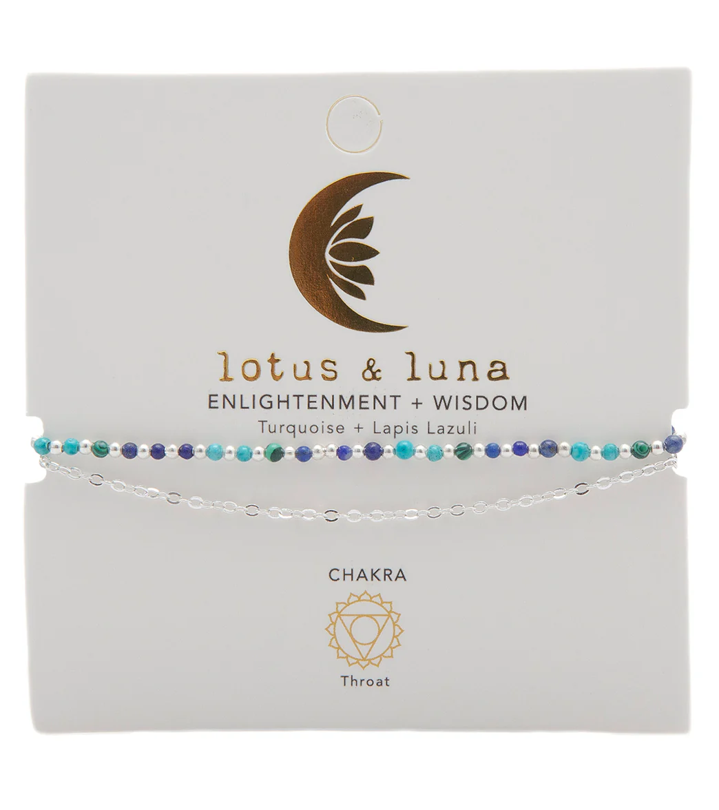 Lotus and Luna Enlightment + Wisdom Turquoise Lapis Lazuli Healing Bracelet - Image 3