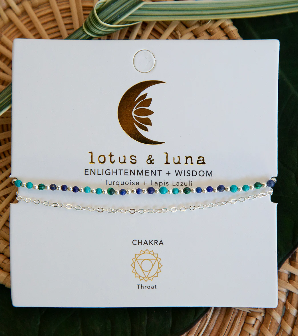 Lotus and Luna Enlightment + Wisdom Turquoise Lapis Lazuli Healing Bracelet - Image 4