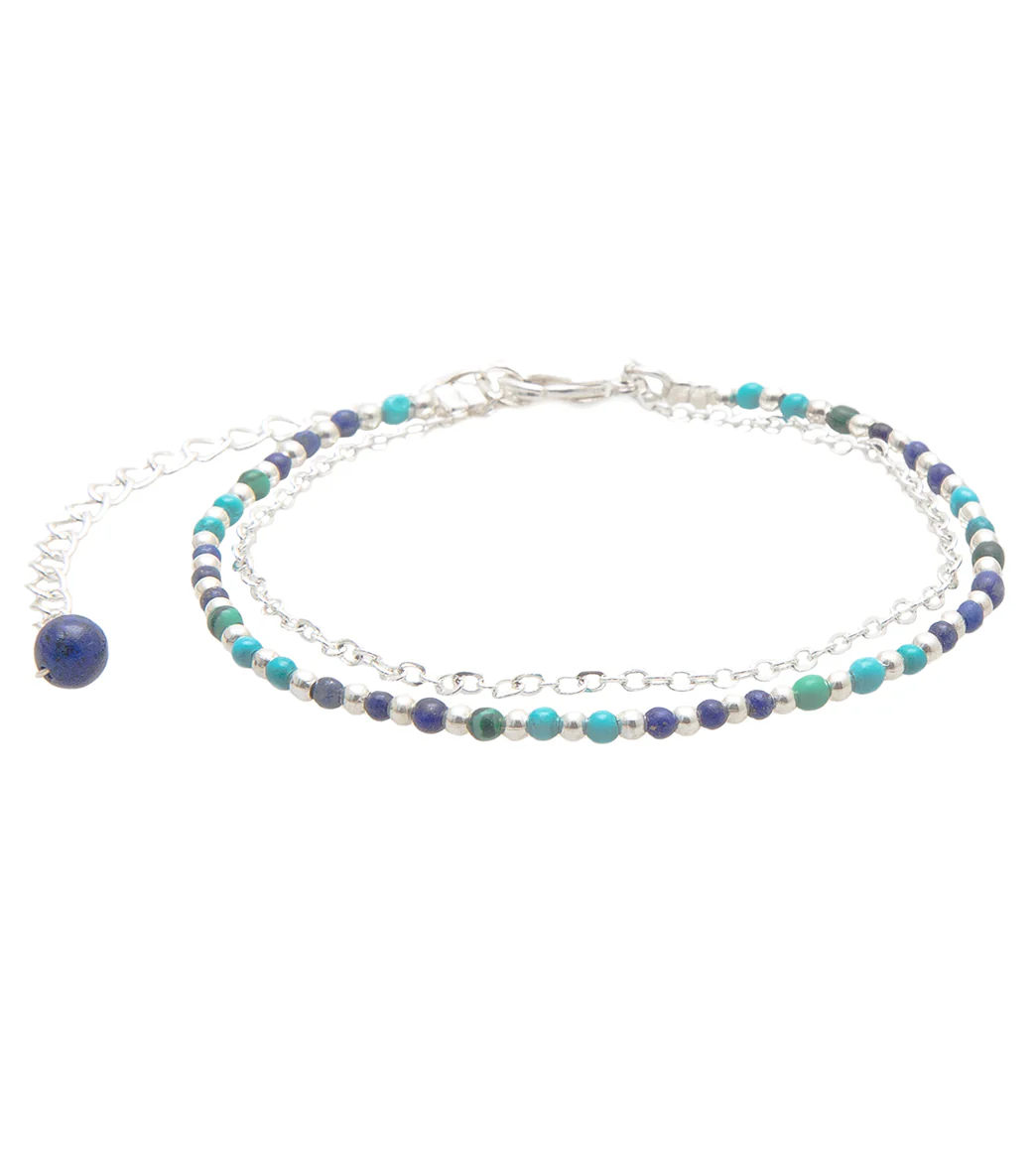 Lotus and Luna Enlightment + Wisdom Turquoise Lapis Lazuli Healing Bracelet - Image 6