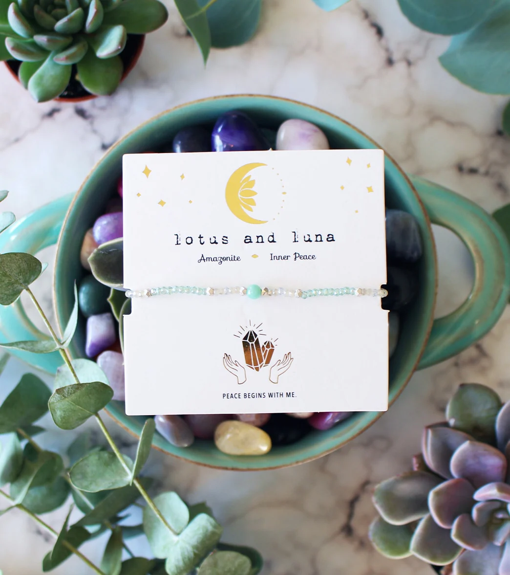 Lotus and Luna Inner Peace Amazonite Goddess Bracelet - Image 2
