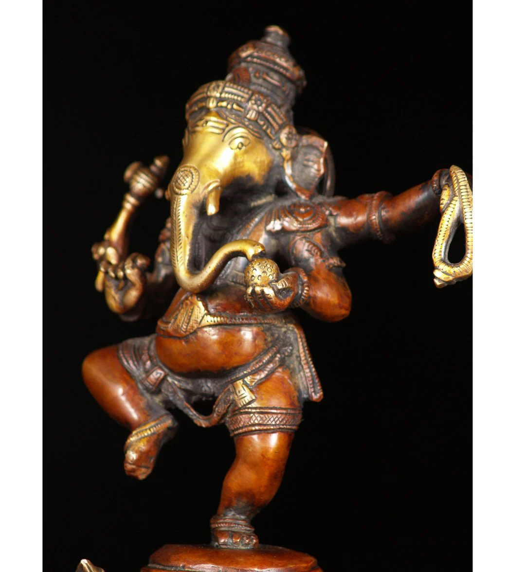 Lotus Sculpture Brass Dancing Ganapathi Statue 9" - Image 3