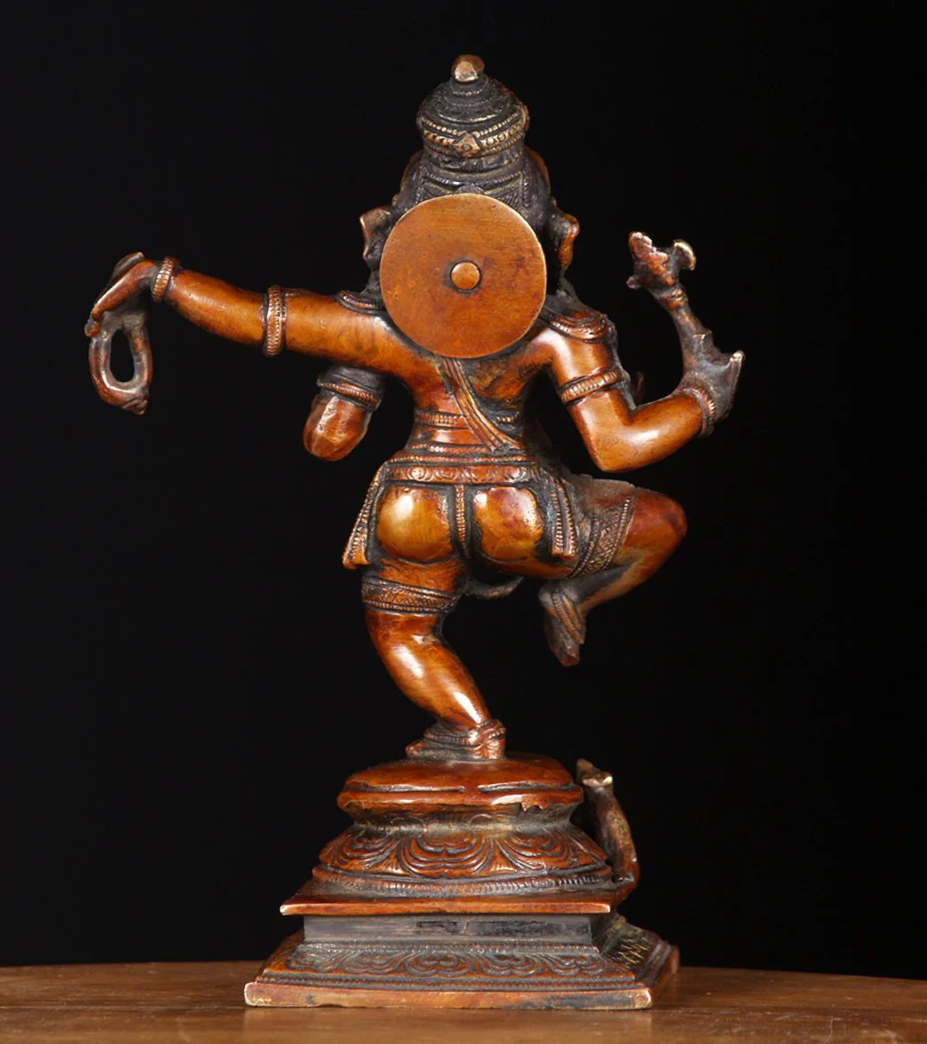 Lotus Sculpture Brass Dancing Ganapathi Statue 9" - Image 4