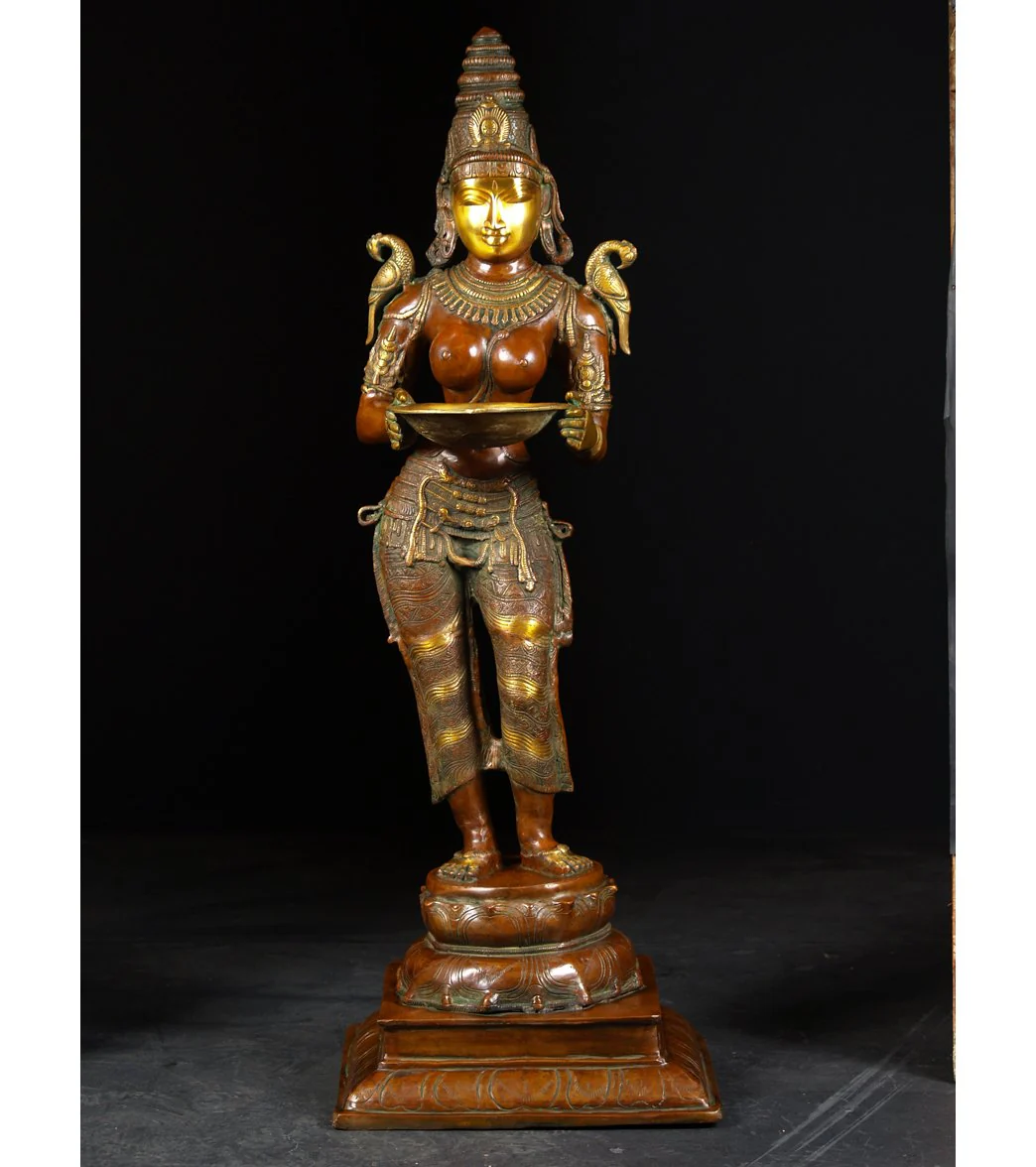 Lotus Sculpture Brass Deepa Lakshmi Statue 51"