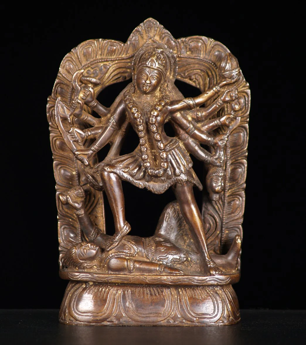 Lotus Sculpture Brass Kali Standing On Dead Shiva 7"