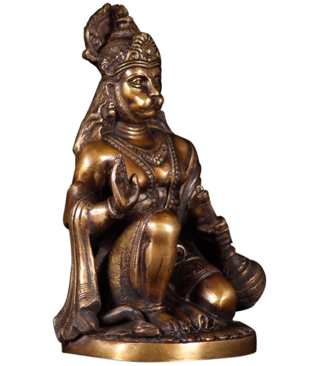 Lotus Sculpture Brass Kneeling Hanuman Statue 10" - Image 3