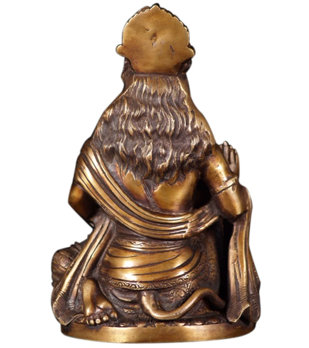 Lotus Sculpture Brass Kneeling Hanuman Statue 10" - Image 7