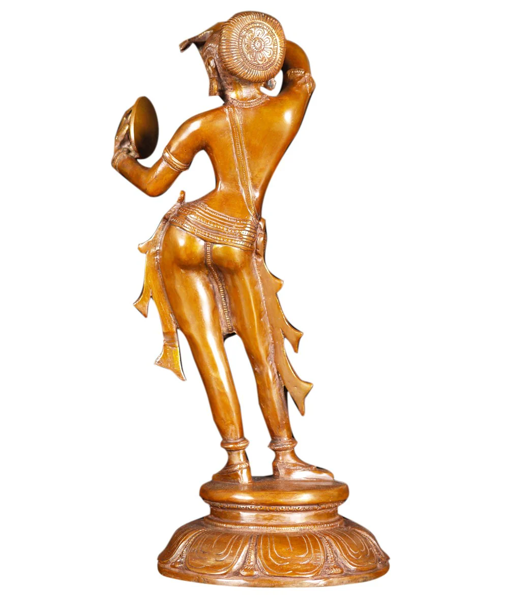 Lotus Sculpture Brass Mirror Devi Statue 14" - Image 3
