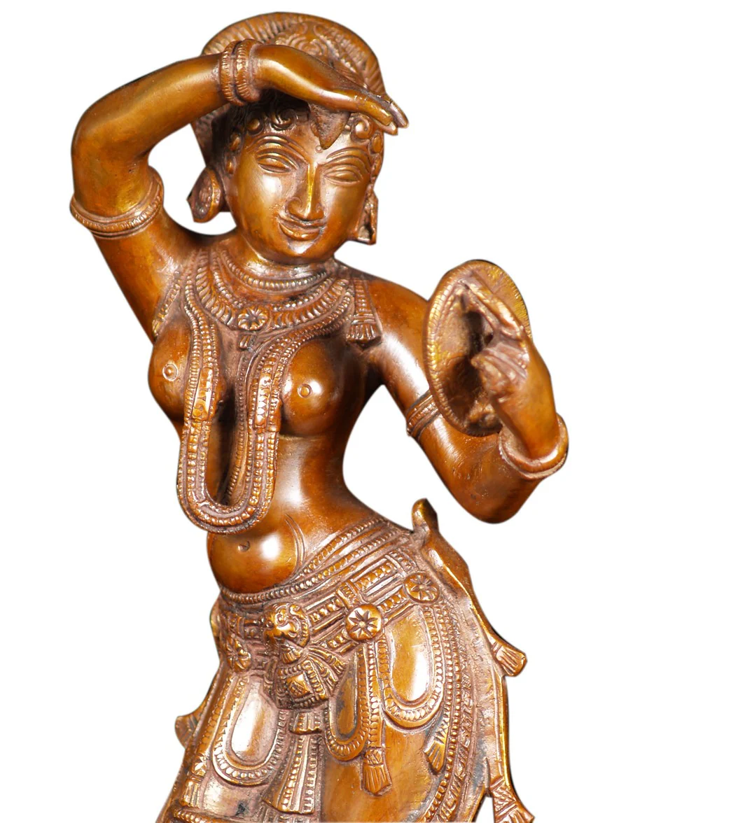 Lotus Sculpture Brass Mirror Devi Statue 14" - Image 4