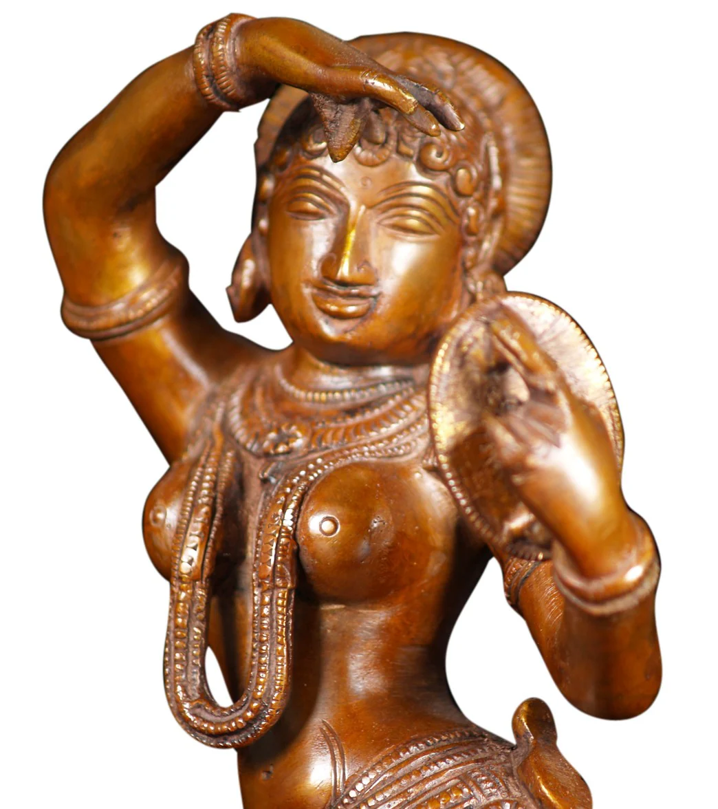 Lotus Sculpture Brass Mirror Devi Statue 14" - Image 5