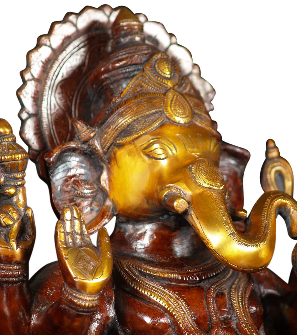 Lotus Sculpture Brass Mooshika Ganesh Statue 18" - Image 4