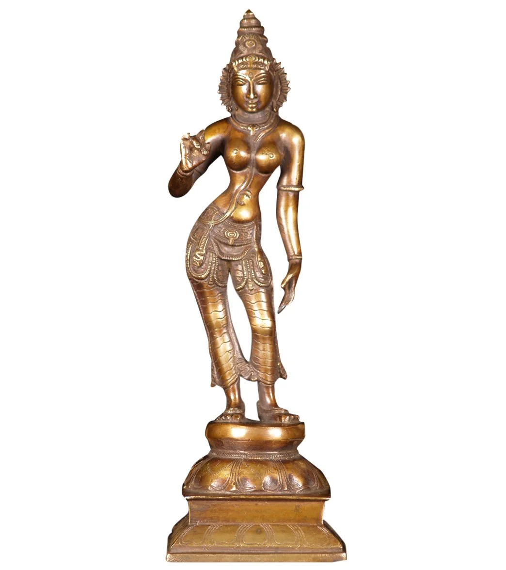 Lotus Sculpture Brass Parvati Statue As Shivakami 12"
