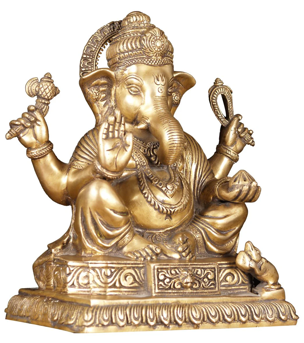 Lotus Sculpture Brass Seated Abhaya Ganesha 12" - Image 2