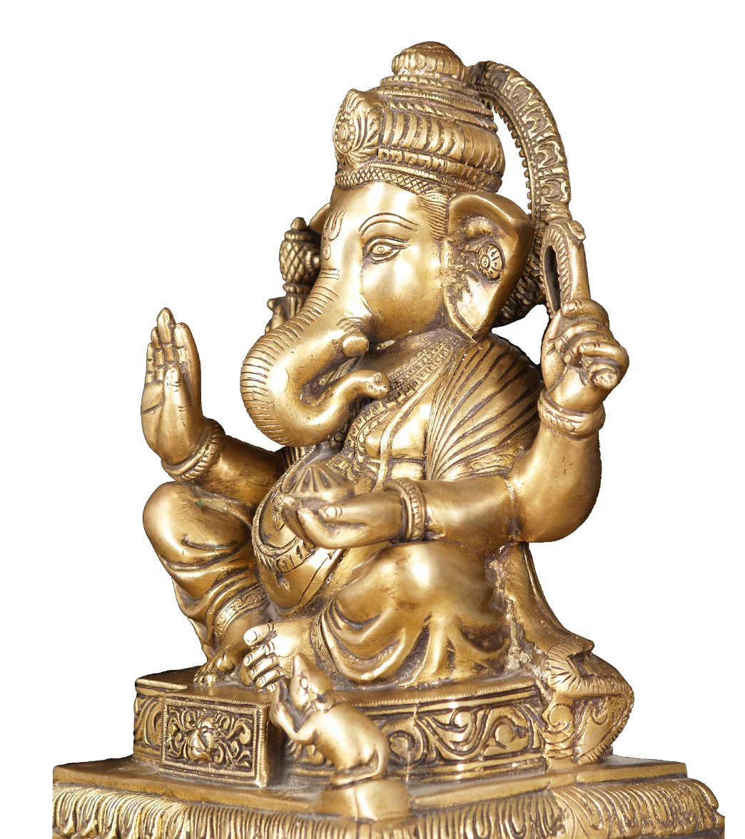 Lotus Sculpture Brass Seated Abhaya Ganesha 12" - Image 4