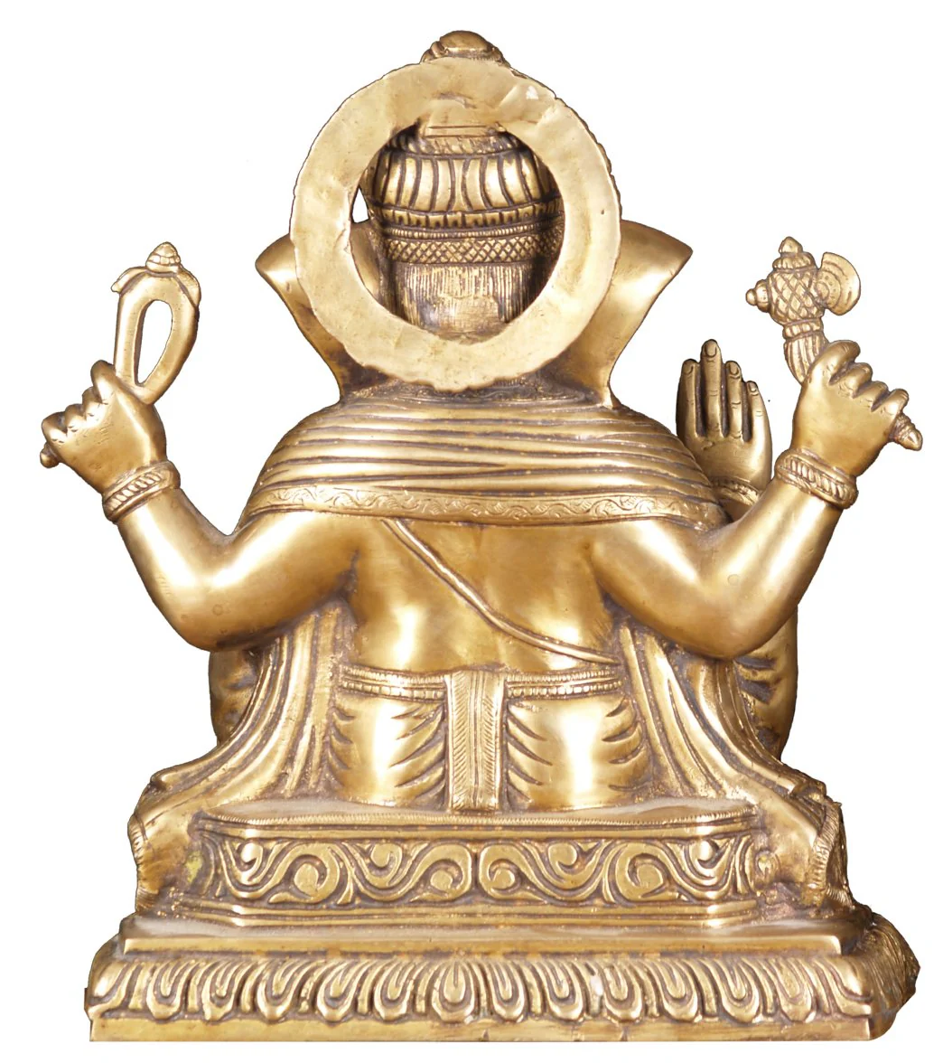 Lotus Sculpture Brass Seated Abhaya Ganesha 12" - Image 5