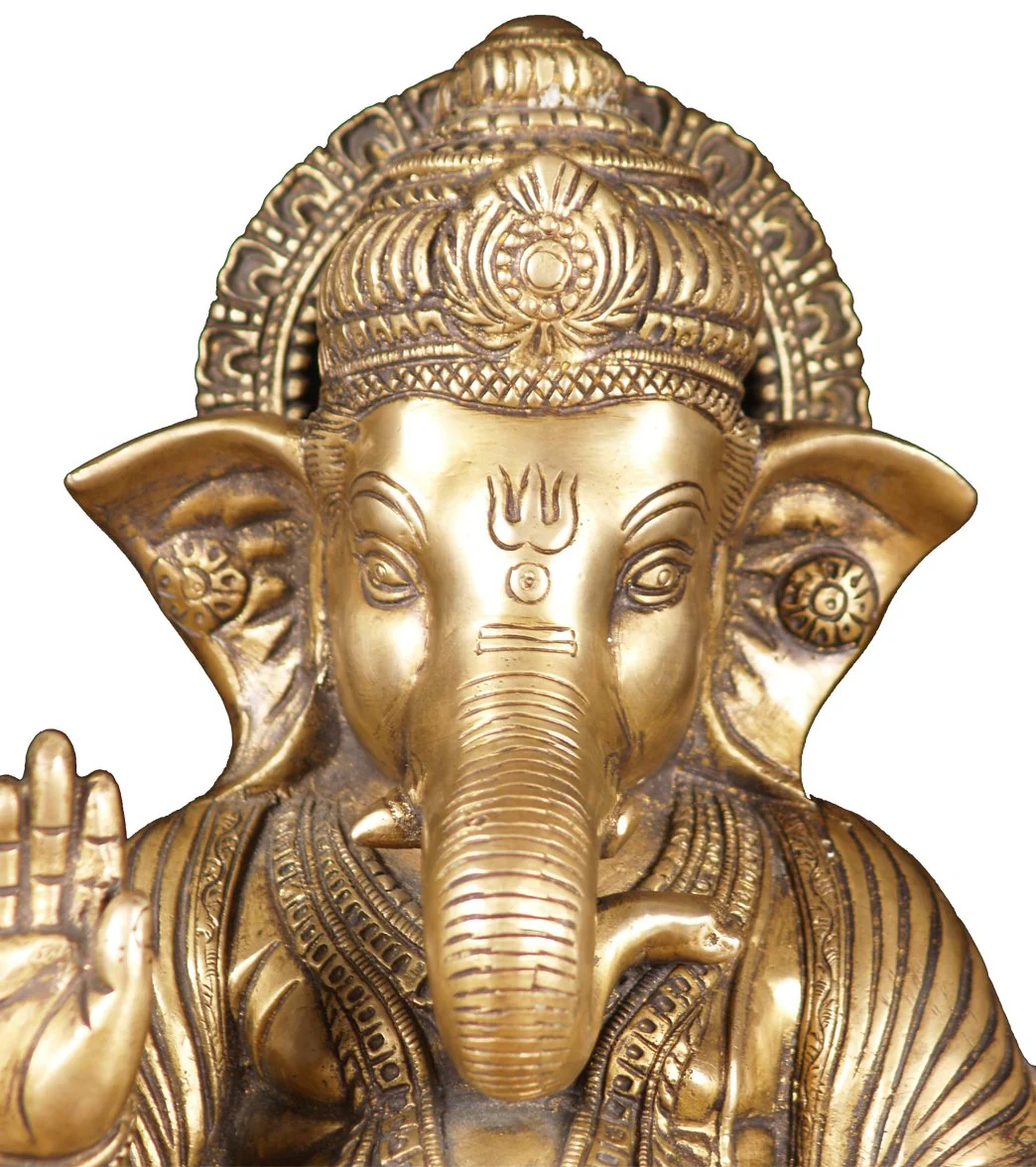 Lotus Sculpture Brass Seated Abhaya Ganesha 12" - Image 6