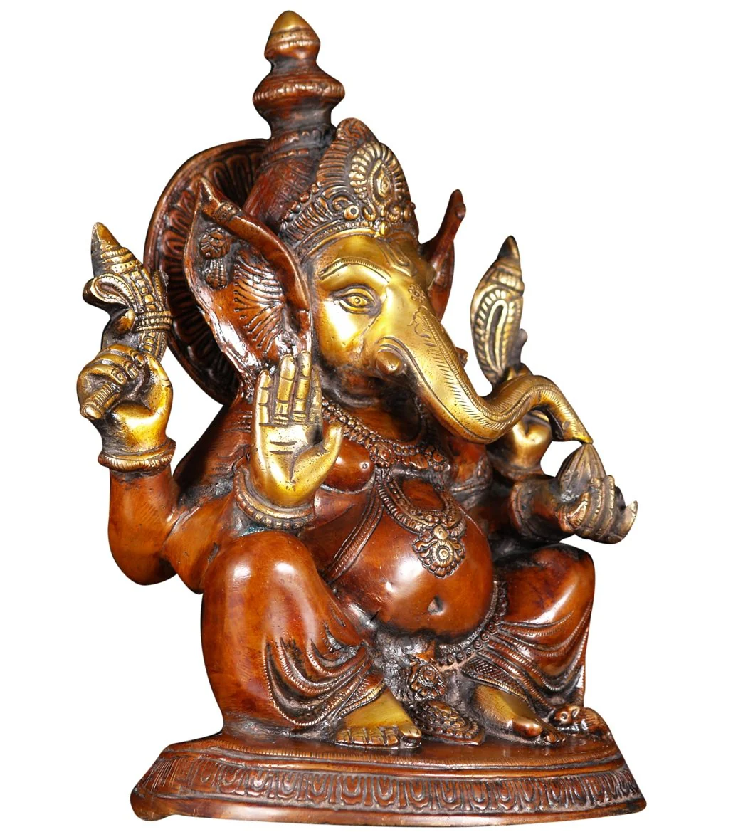 Lotus Sculpture Brass Seated Ganesha Sculpture 11" - Image 2