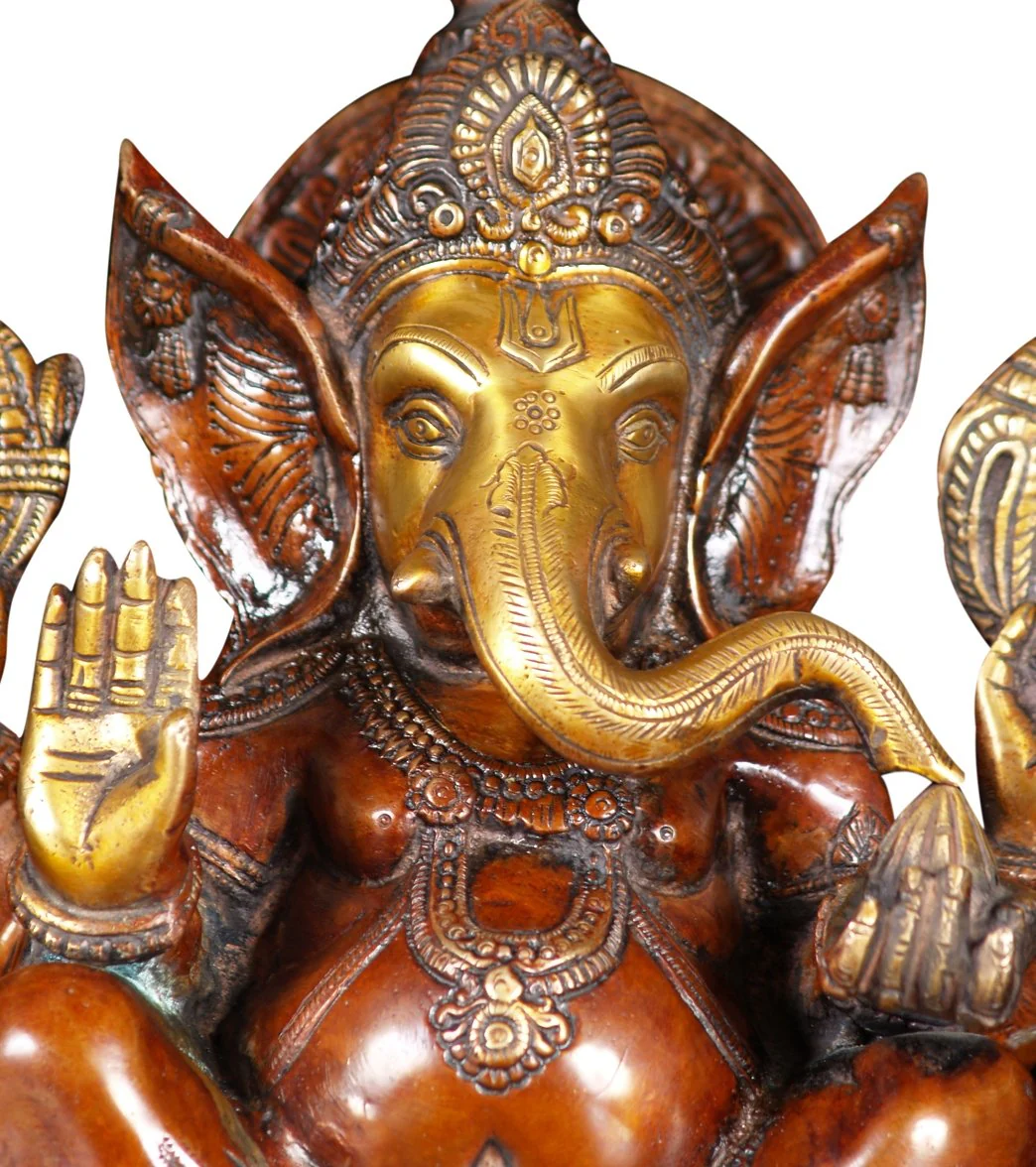 Lotus Sculpture Brass Seated Ganesha Sculpture 11" - Image 5